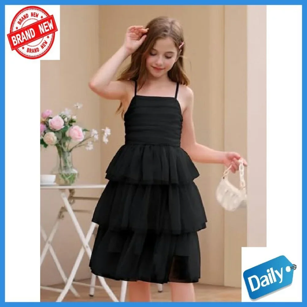Girls Sleeveless Tiered Tulle Tutu Dress Party Graduation